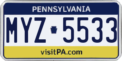 PA license plate MYZ5533
