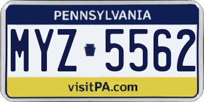 PA license plate MYZ5562