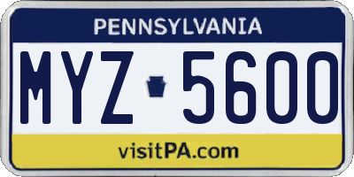 PA license plate MYZ5600