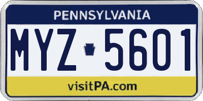 PA license plate MYZ5601