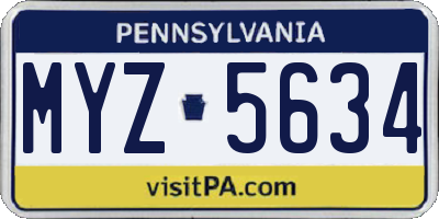 PA license plate MYZ5634