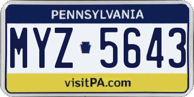 PA license plate MYZ5643