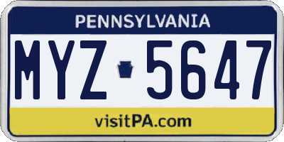 PA license plate MYZ5647