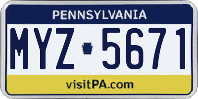 PA license plate MYZ5671