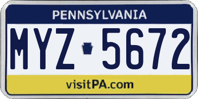 PA license plate MYZ5672
