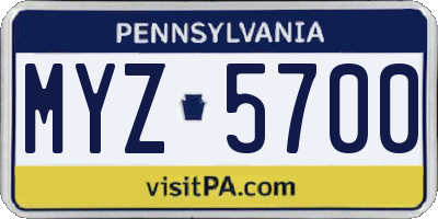 PA license plate MYZ5700