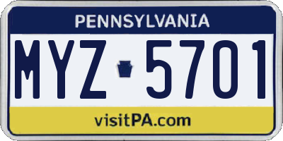 PA license plate MYZ5701