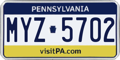 PA license plate MYZ5702