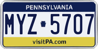 PA license plate MYZ5707