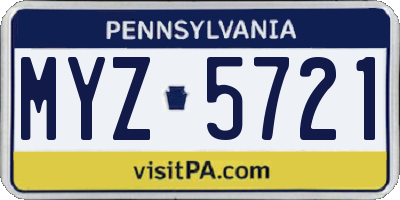 PA license plate MYZ5721
