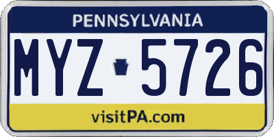 PA license plate MYZ5726