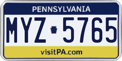 PA license plate MYZ5765
