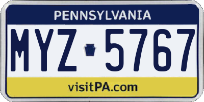 PA license plate MYZ5767