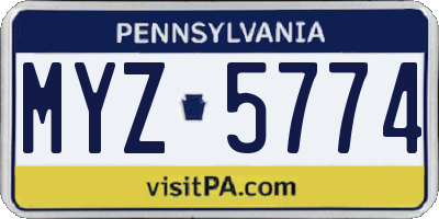 PA license plate MYZ5774