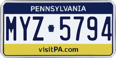 PA license plate MYZ5794
