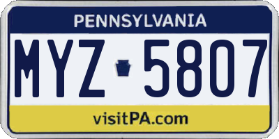 PA license plate MYZ5807
