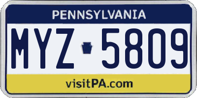 PA license plate MYZ5809