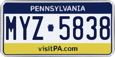 PA license plate MYZ5838