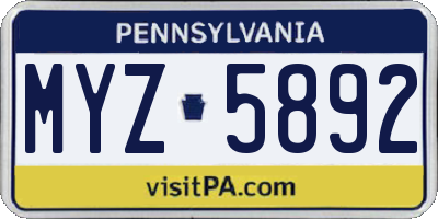 PA license plate MYZ5892