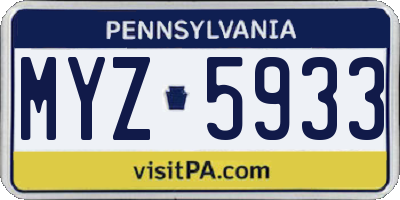 PA license plate MYZ5933