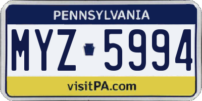PA license plate MYZ5994