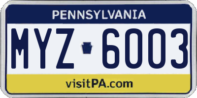 PA license plate MYZ6003