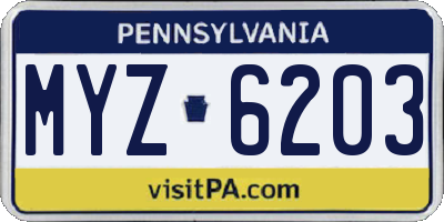 PA license plate MYZ6203