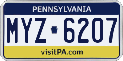 PA license plate MYZ6207