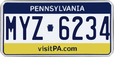 PA license plate MYZ6234