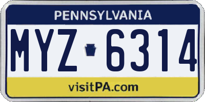 PA license plate MYZ6314