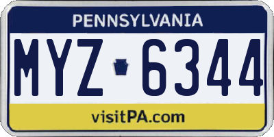 PA license plate MYZ6344