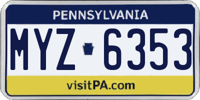 PA license plate MYZ6353