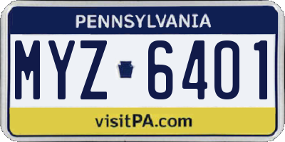 PA license plate MYZ6401