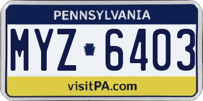 PA license plate MYZ6403