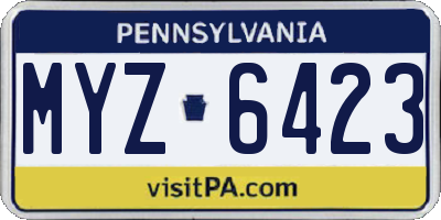 PA license plate MYZ6423