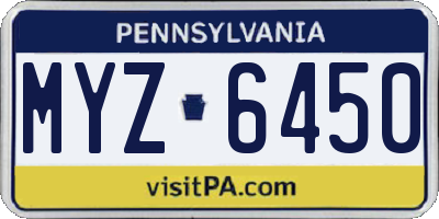 PA license plate MYZ6450