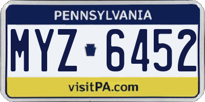 PA license plate MYZ6452