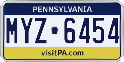 PA license plate MYZ6454