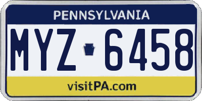 PA license plate MYZ6458