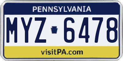 PA license plate MYZ6478
