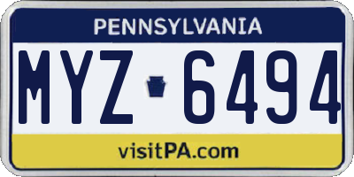PA license plate MYZ6494