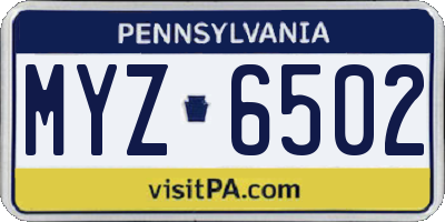 PA license plate MYZ6502