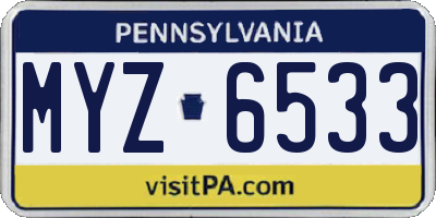 PA license plate MYZ6533