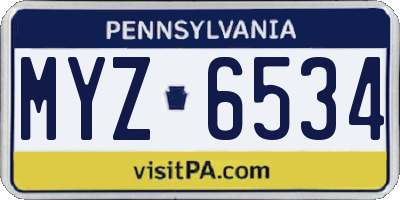PA license plate MYZ6534