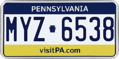 PA license plate MYZ6538
