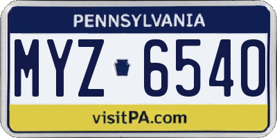 PA license plate MYZ6540