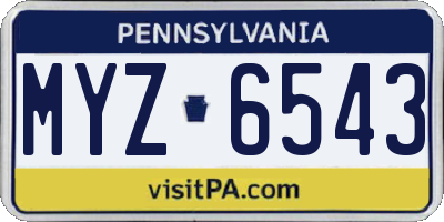 PA license plate MYZ6543