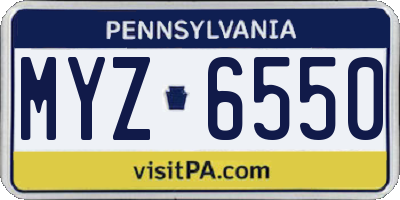 PA license plate MYZ6550