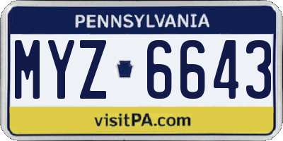 PA license plate MYZ6643
