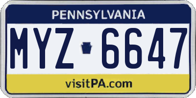 PA license plate MYZ6647